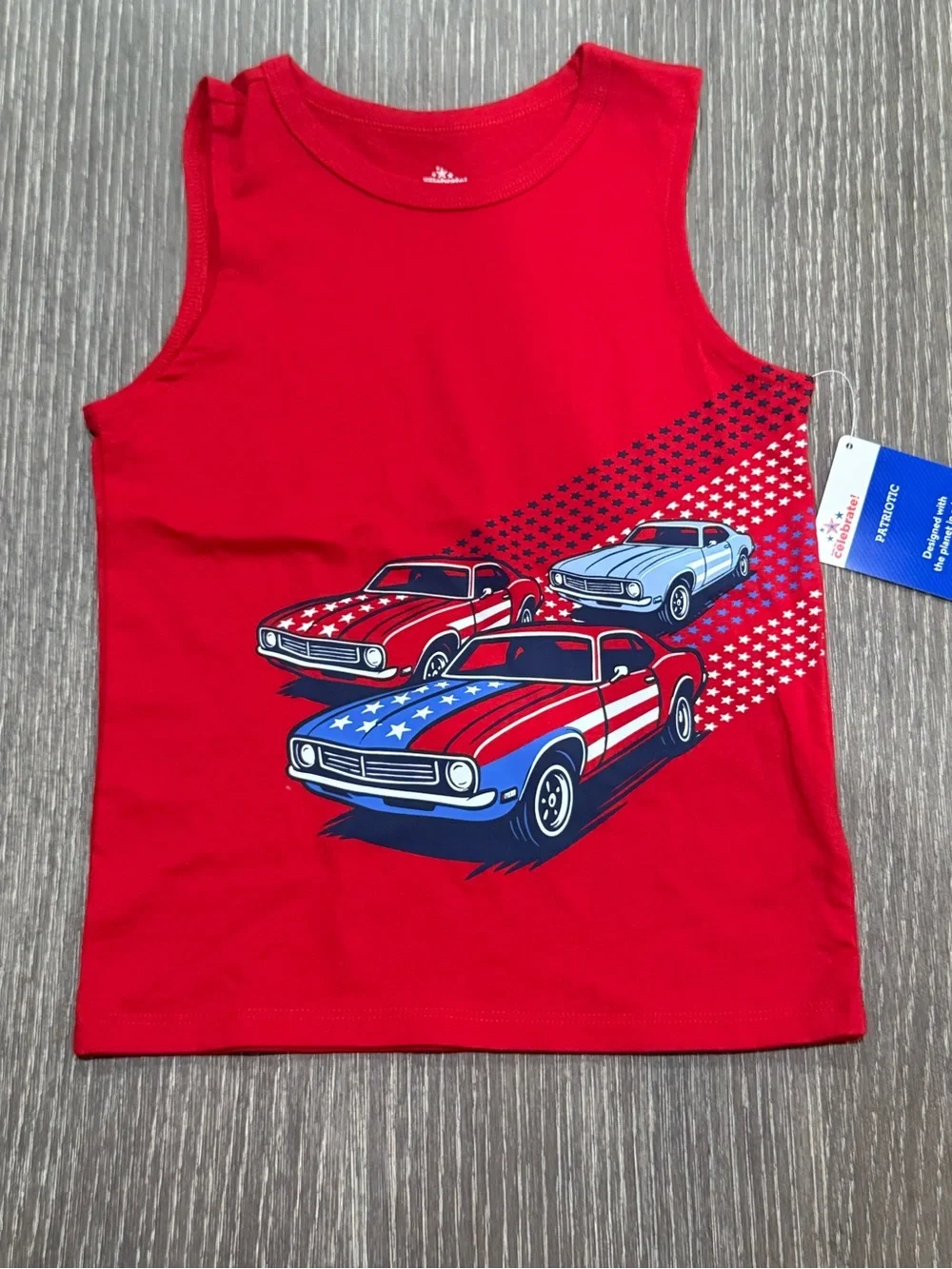 NWT Size 2T Way to Celebrate! Red Sleeveless Tank with Patriotic Car Graphic